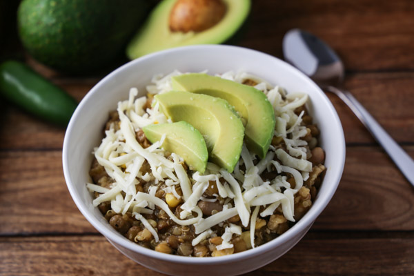 White Bean Salsa Verde Chili with Lentils & Quinoa