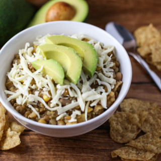 White Bean Salsa Verde Chili with Lentils & Quinoa