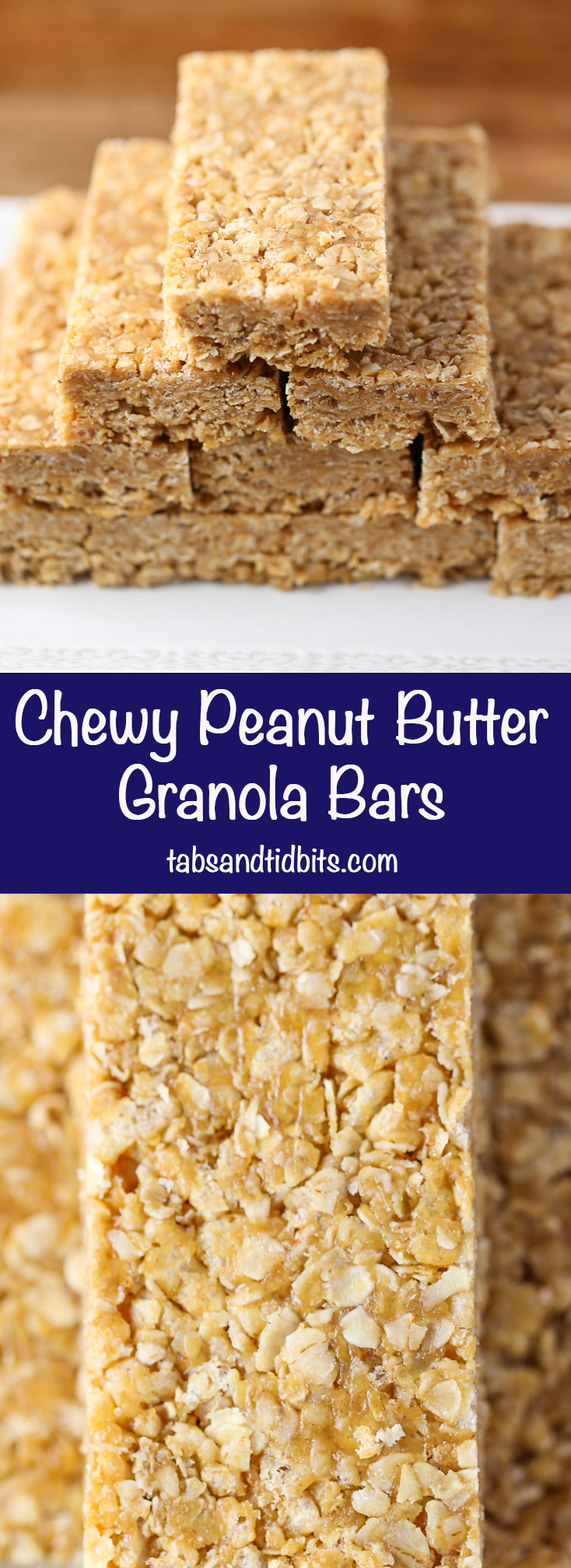 Chewy Peanut Butter Granola Bars - No baking required! Just a couple of minutes in the microwave & some time to chill in the refrigerator. 