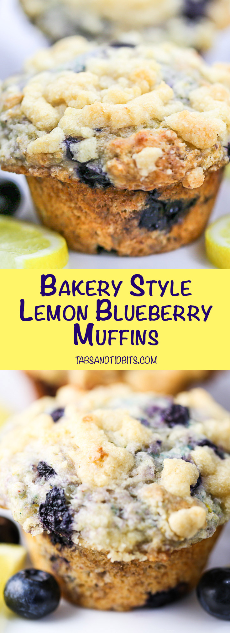 Bakery Style Lemon Blueberry Muffins - Tender bakery style muffins filled with blueberries and lemon zest and topped with a sweet and buttery streusel topping.