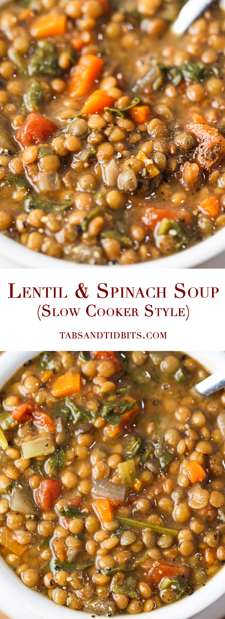 Lentil & Spinach Soup (Slow Cooker Style) - A delicious, nutritious and filling soup with the optional but strongly recommended kick of spice! 