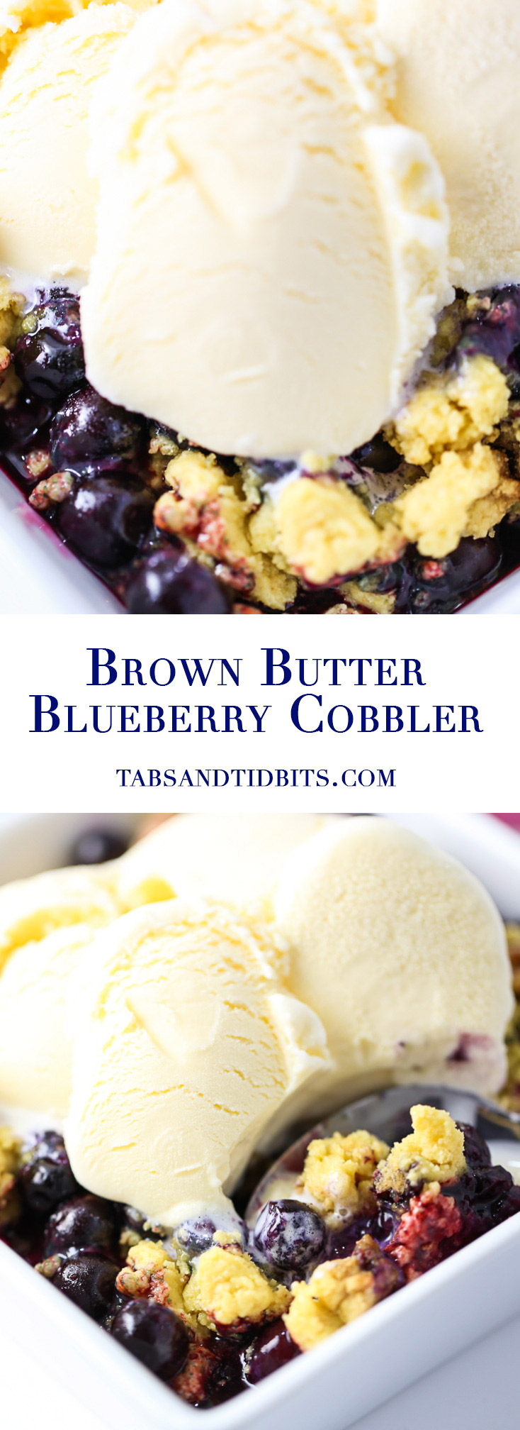 Brown Butter Blueberry Cobbler - A 4-ingredient blueberry cobbler with a rich brown butter streusel topping!