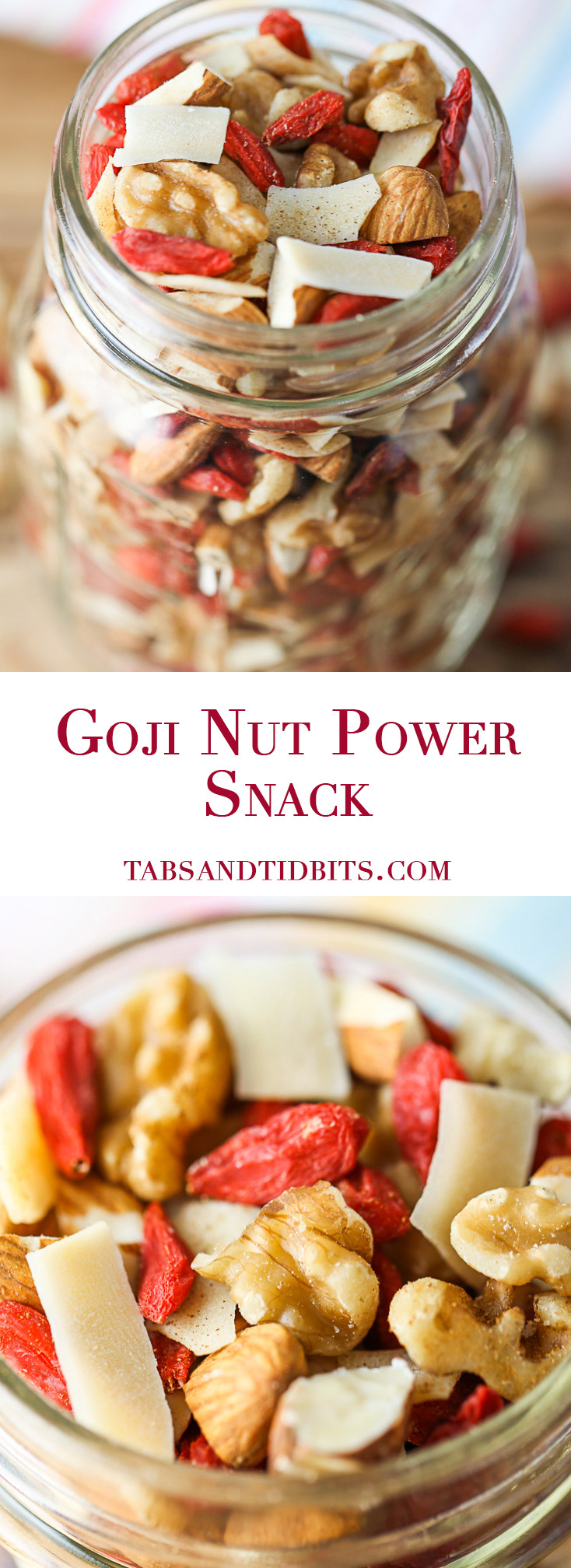 Goji Nut Power Snack - A power packed combination of dried goji berries, walnuts, almonds, coconut and cinnamon!