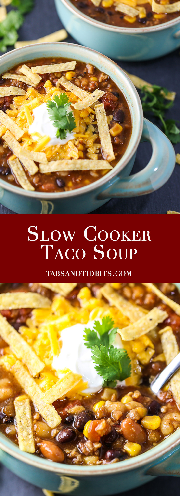 Slow Cooker Taco Soup - A hearty and spicy soup filled with plenty of seasoning and protein!