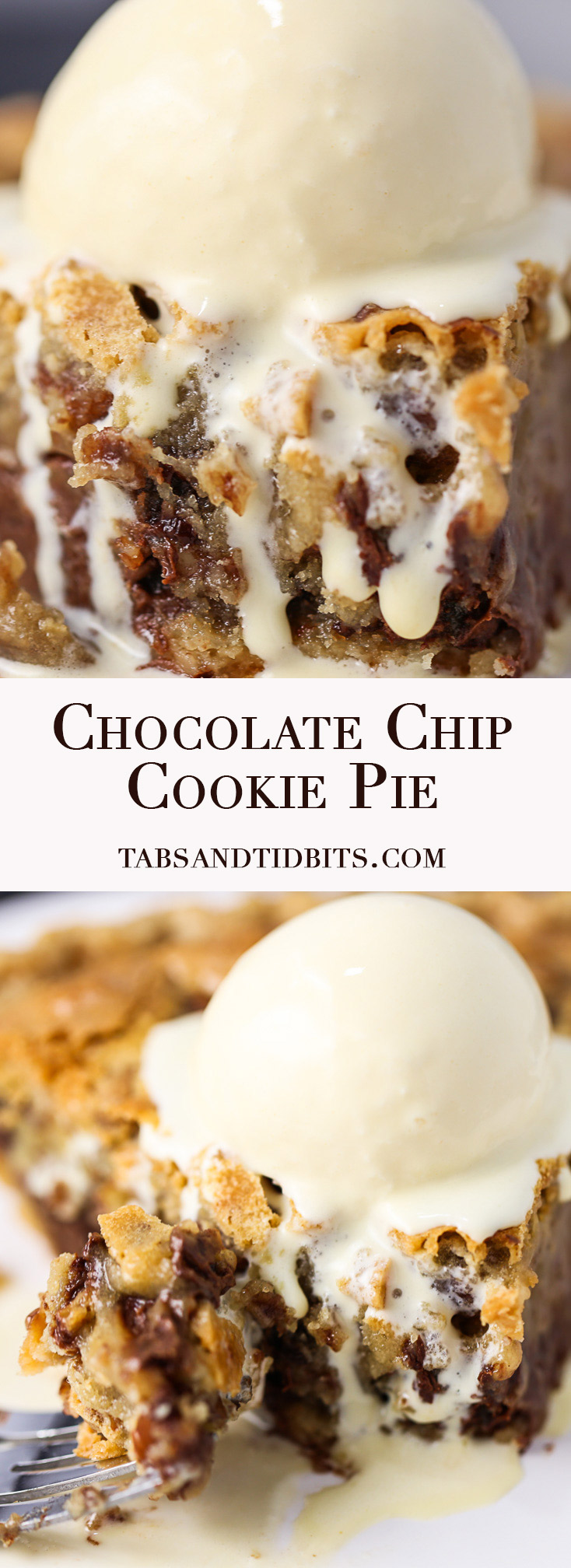 Chocolate Chip Cookie Pie - A sweet brown sugar and butter chocolate chip cookie batter baked into to pie perfection!