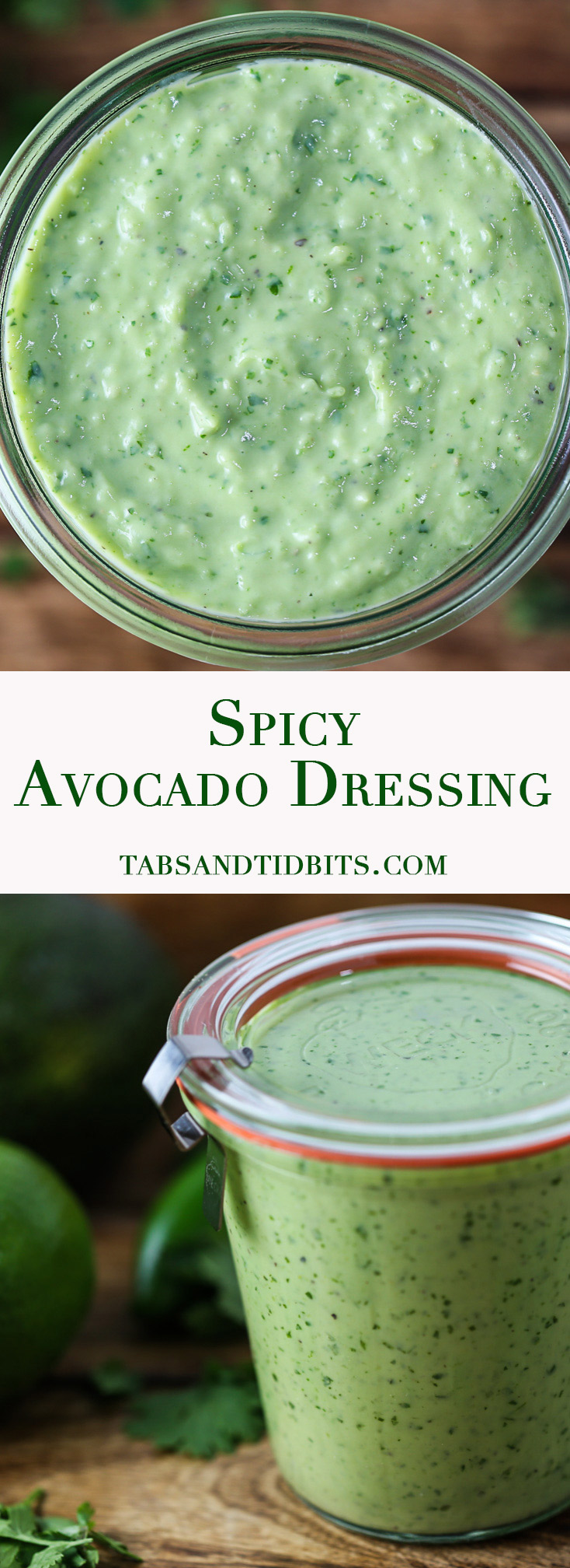 Spicy Avocado Dressing - A creamy and spicy dressing filled with avocados, jalapenos, cilantro,and garlic.
