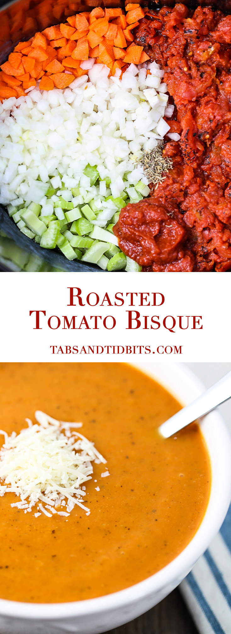 Slow Cooker Roasted Tomato Bisque - A creamy, smooth, and velvety tomato bisque full of classic veggies and fire-roasted tomatoes! 