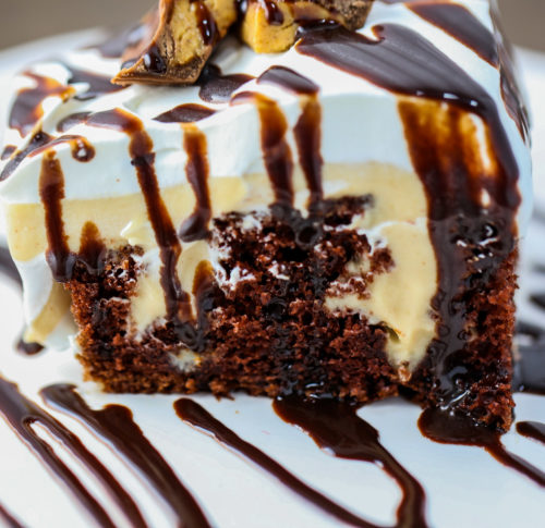 Chocolate Peanut Butter Poke Cake