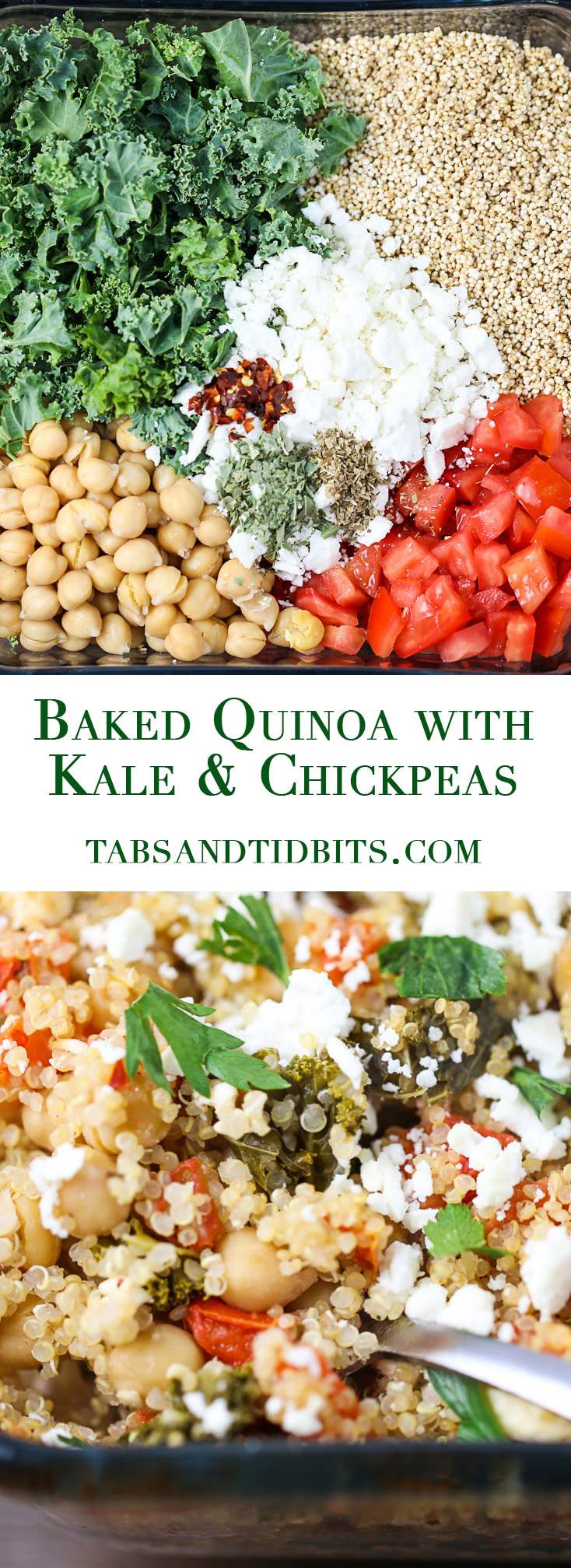 Baked Quinoa with Kale and Chickpeas - Tabs & Tidbits