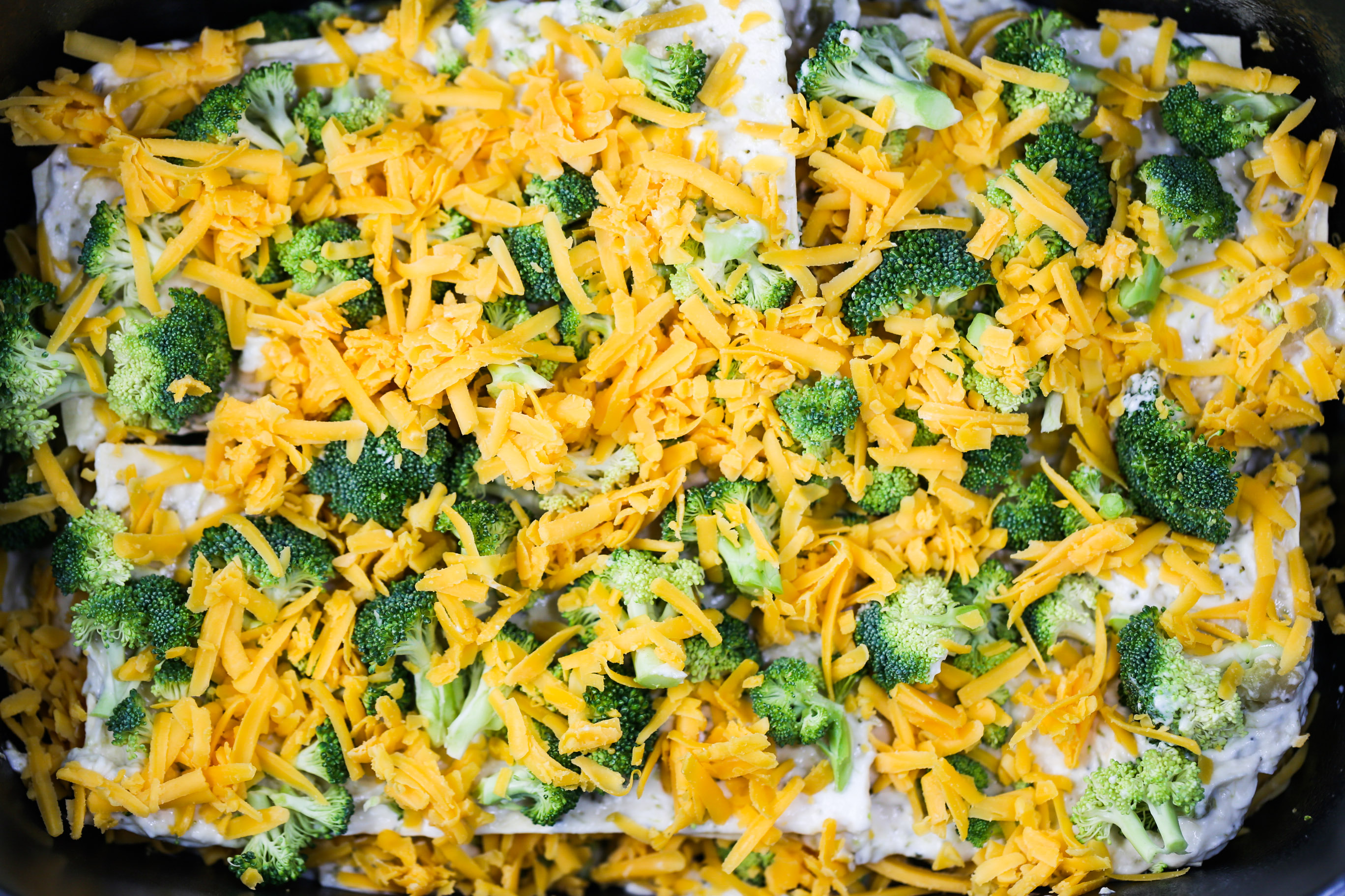 Slow Cooker Broccoli Cheddar Lasagna