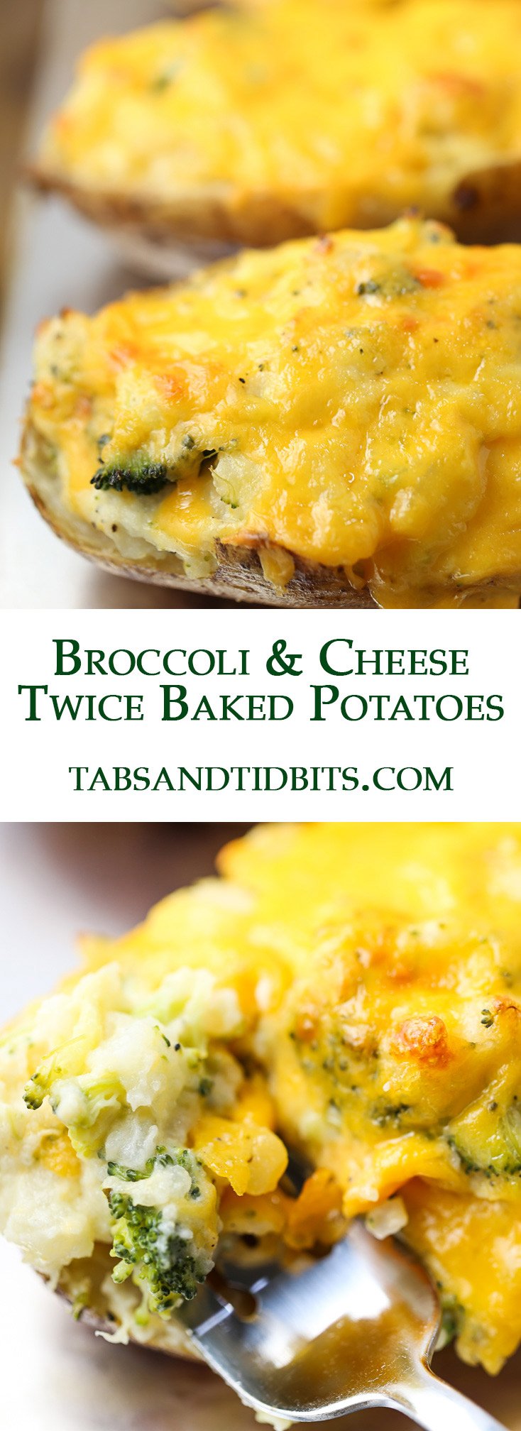 Potatoes baked up twice with ranch dressing, cheese, broccoli, and more cheese!