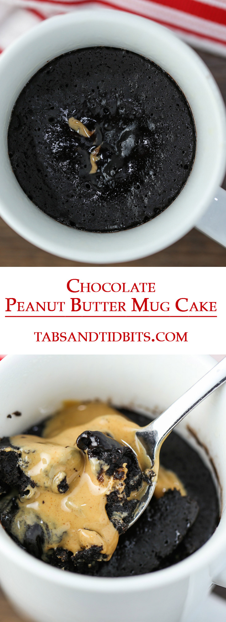This Chocolate Peanut Butter Mug Cake is a sweet and satisfying quick dessert that is moist, delicate, and full of gooey deliciousness!