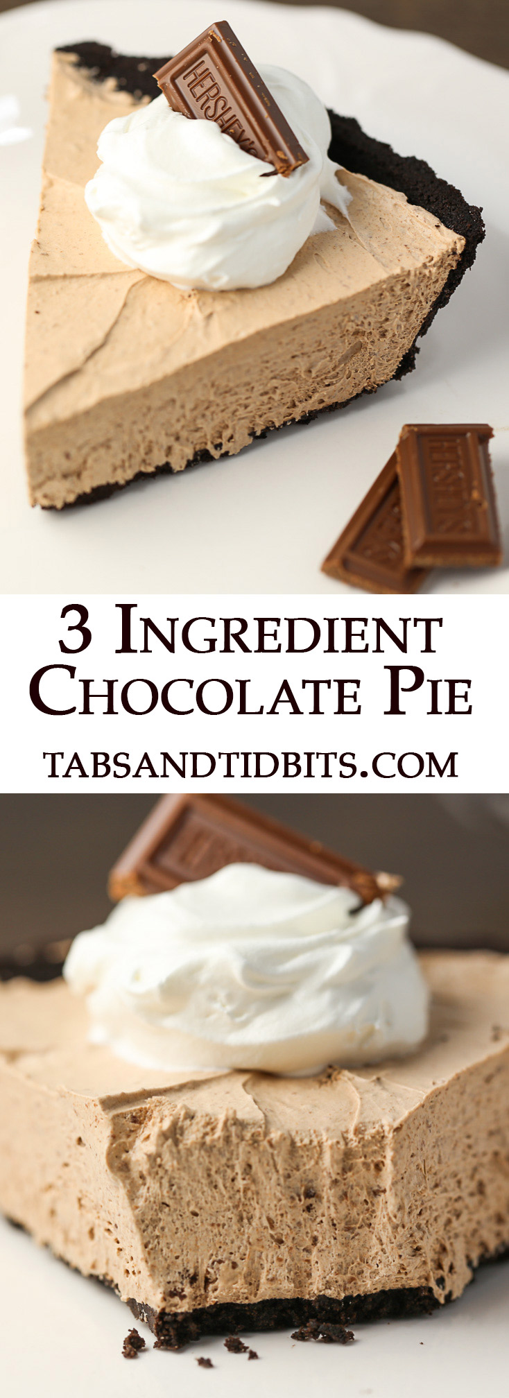 This 3 Ingredient Chocolate Pie is an oldie but a goodie! Melted chocolate and whipped topping are mixed together in a chocolate cookie pie crust!