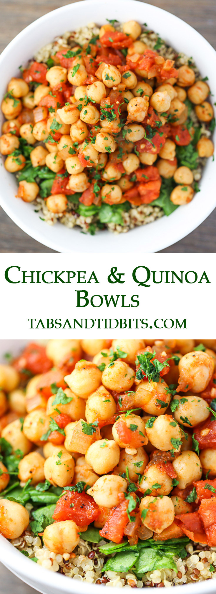 The Quinoa and Chickpea Bowls are quick to make and full of nutritious and delicious ingredients! Great for a healthy weeknight meal!