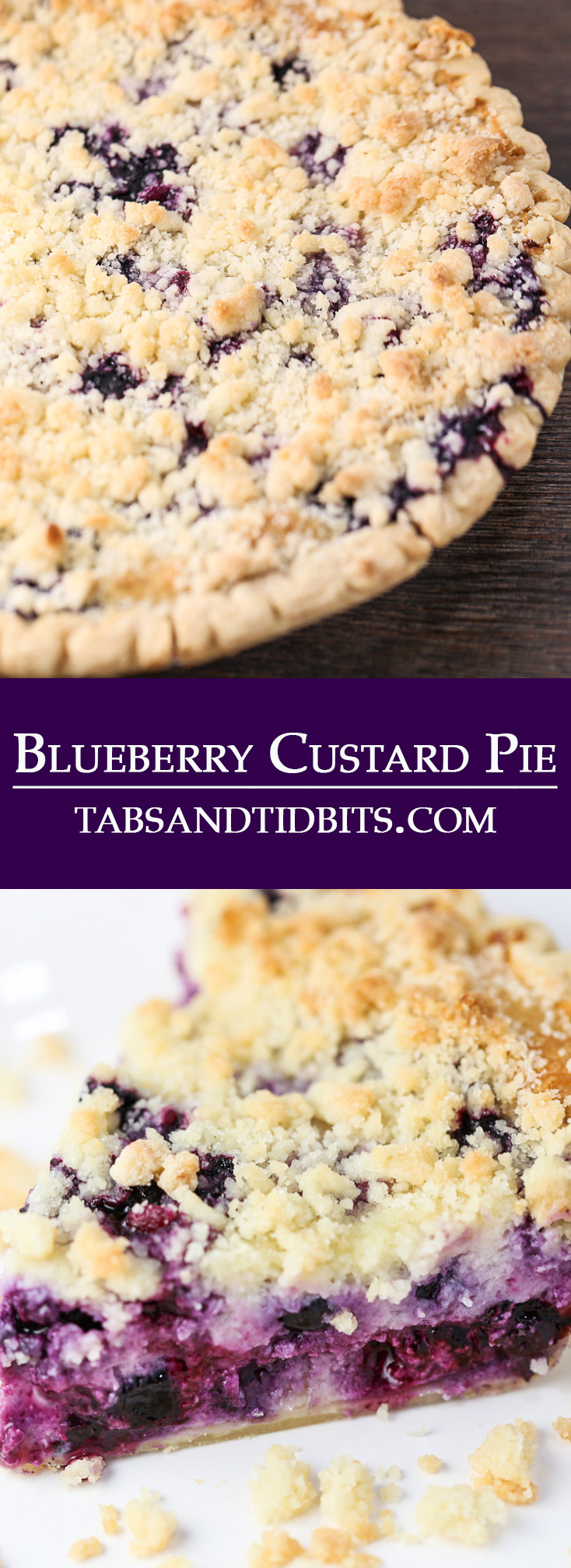 The Blueberry Custard Pie is a divine combination of fresh blueberries in a creamy filling topped with a sweet and buttery streusel topping!