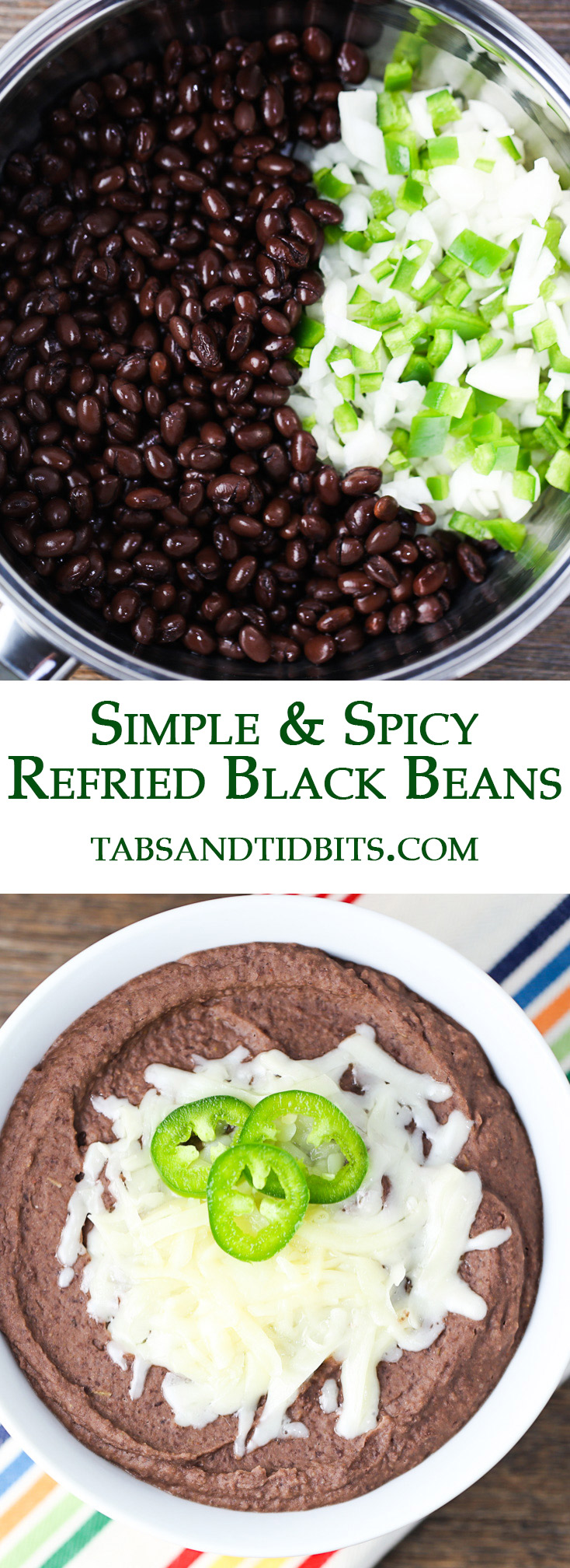 This Simple and Spicy Refried Black Beans is quick to make and filled with a smoky kick to add life to this Mexican food staple.