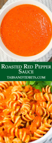 This Roasted Red Pepper Sauce is simple to put together with roasted jarred red pepper strips! A rich and bright sauce that will liven up your pasta!