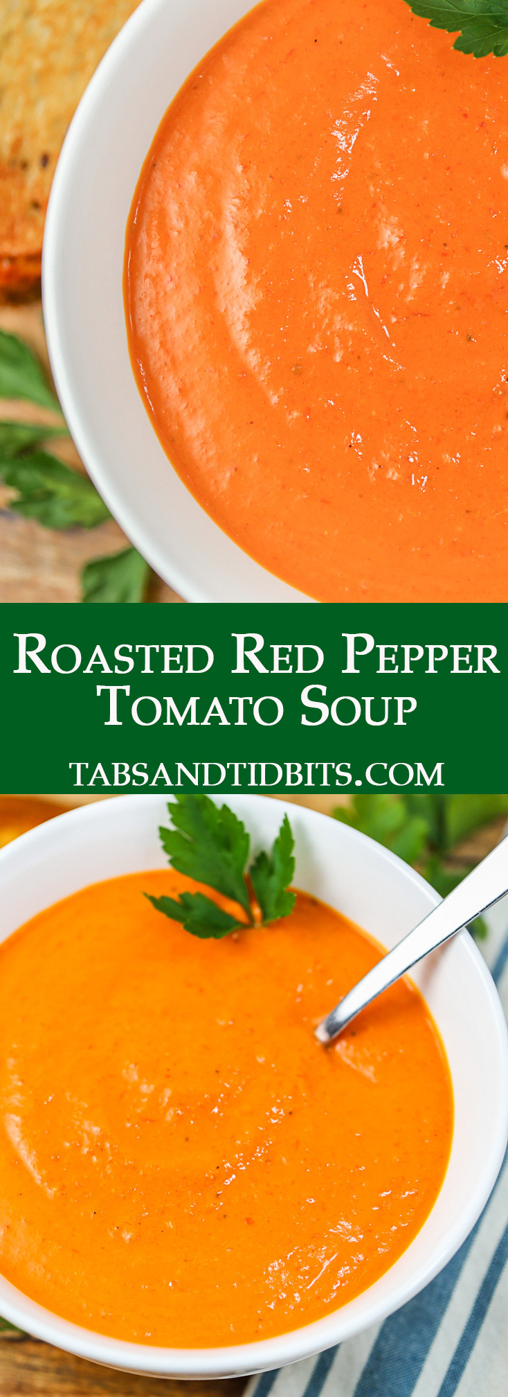 Roasted Red Pepper Tomato Soup is the perfect combination of smoky sweet red peppers and bright tomatoes to balance out this satisfying soup!